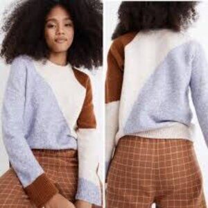 Madewell Siz S Colorblock Wool Blend Pullover Sweater Women's Cream Purple Brown